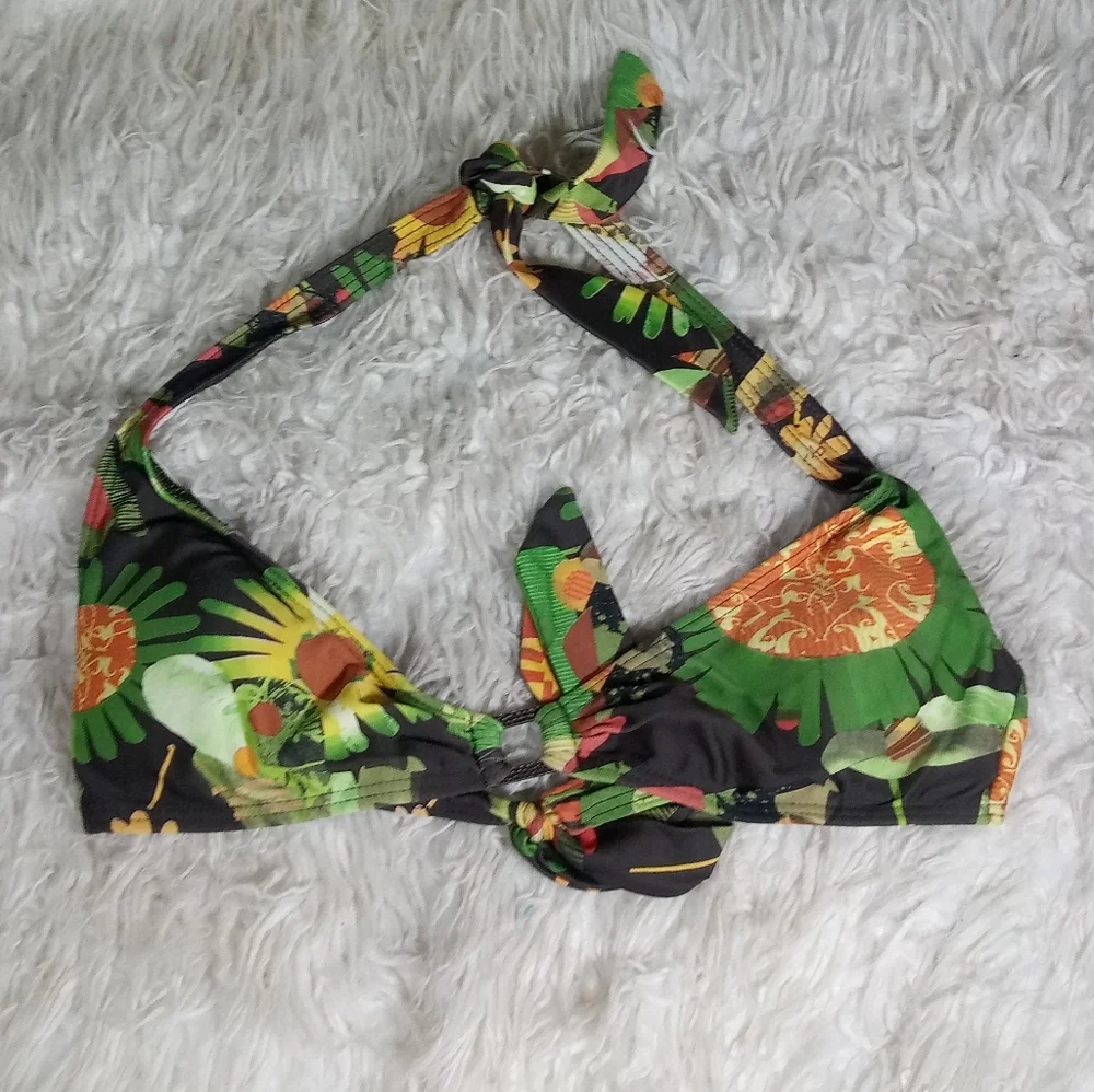 Cyn & Luca Floral Halter Bikini Top Size S